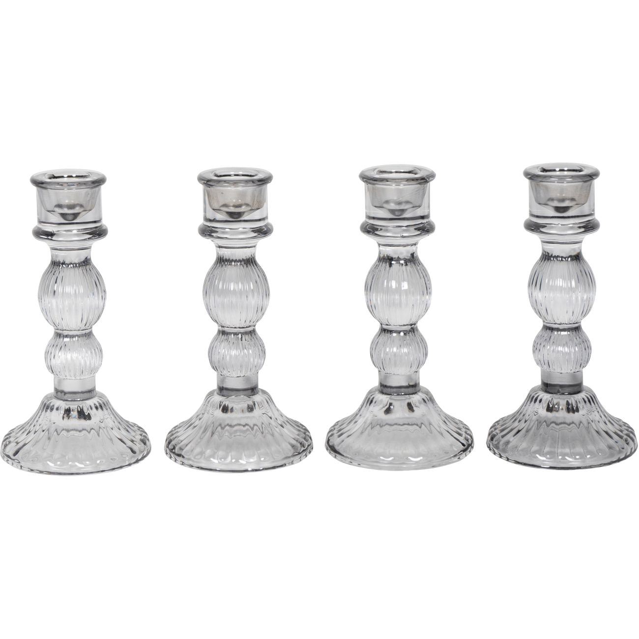 Set of 4 Grey Glass Candle Stick