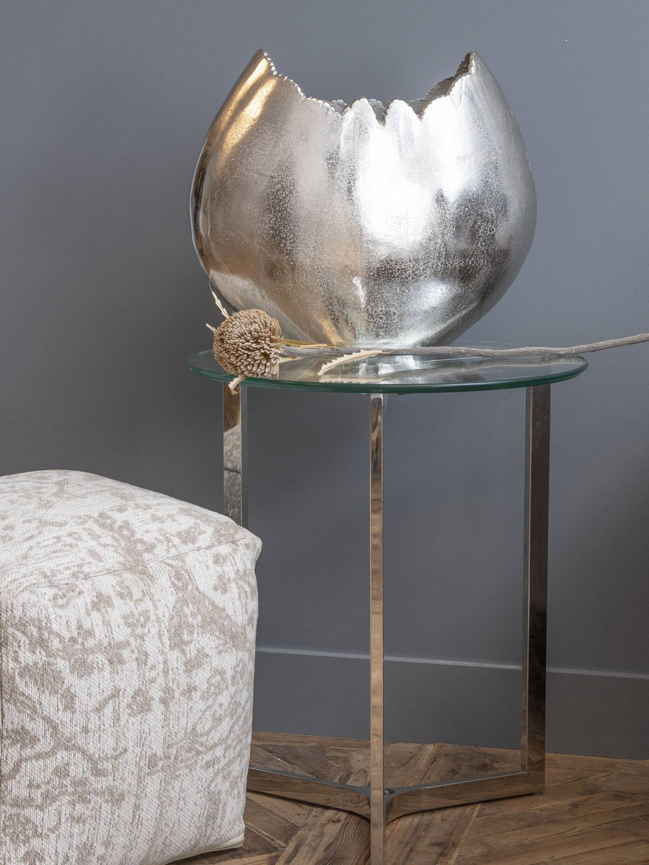 Argento Stainless Steel And Glass End Table