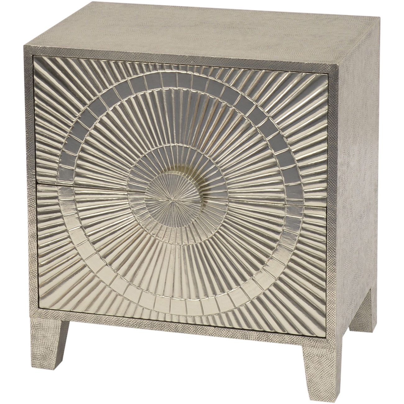 Ascot Silver Embossed Metal 2 Drawer Bedside