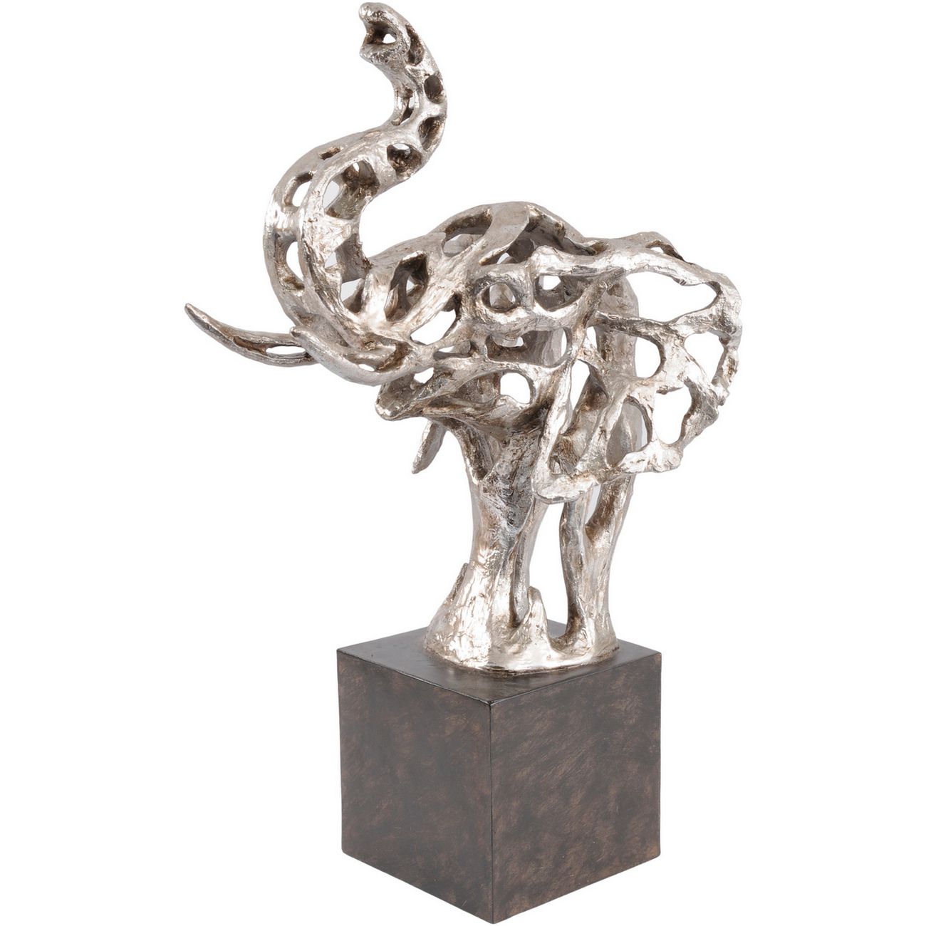 Addo Abstract Elephant Head Sculpture in Silver Resin