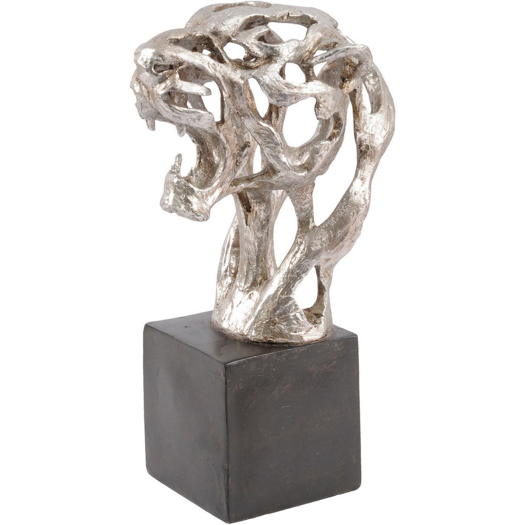 Addo Abstract Tiger Head Sculpture in Silver Resin