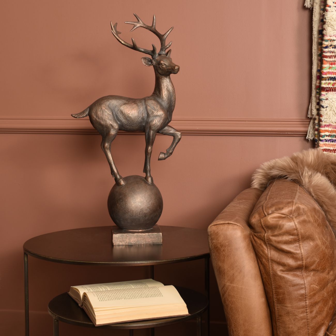 Six Pointer Stag on Decorative Ball Resin Sculpture