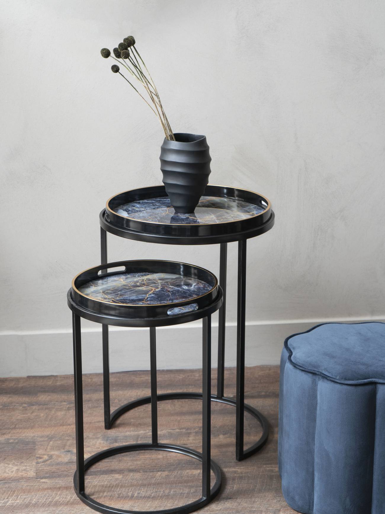 Vesuvius Black and Gold Nest of Tables