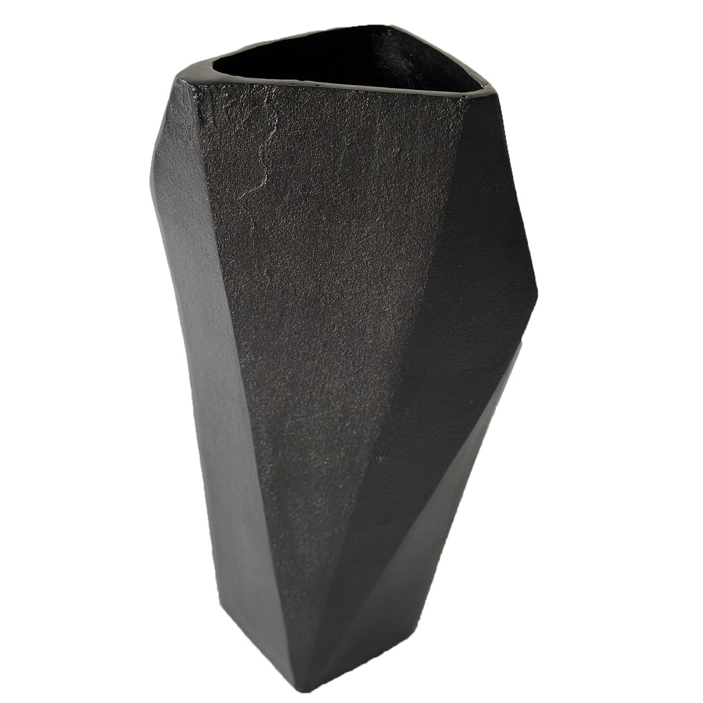 Cast Aluminium Faceted Charcoal Black Vase 45cm