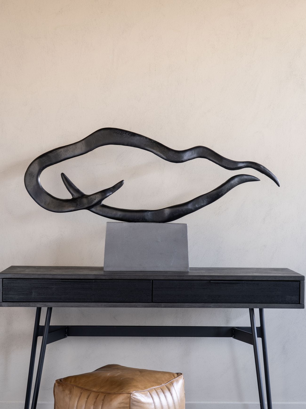 Isla Large Textured Black Aluminium Abstract Sculpture