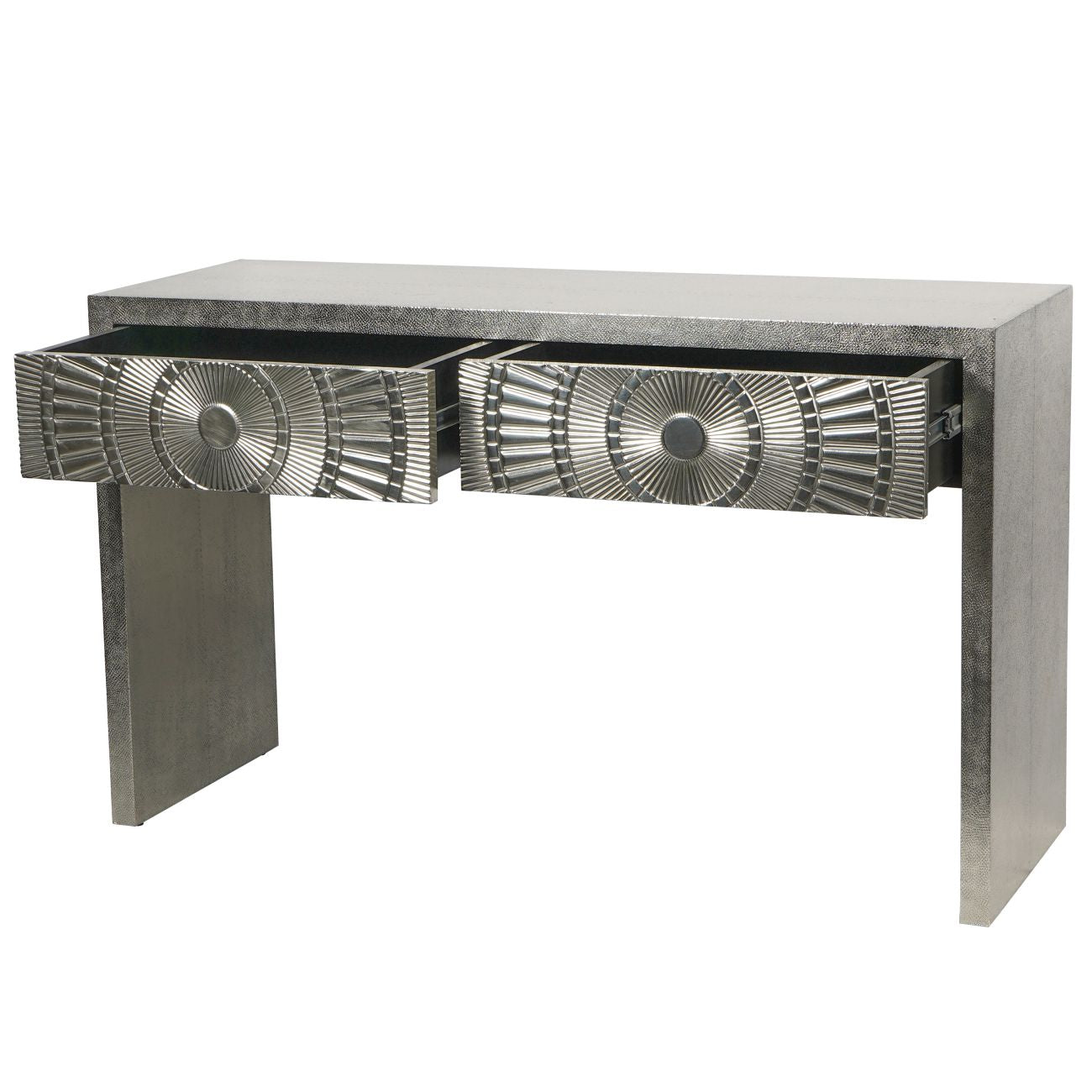 Ascot Silver Embossed Metal Console