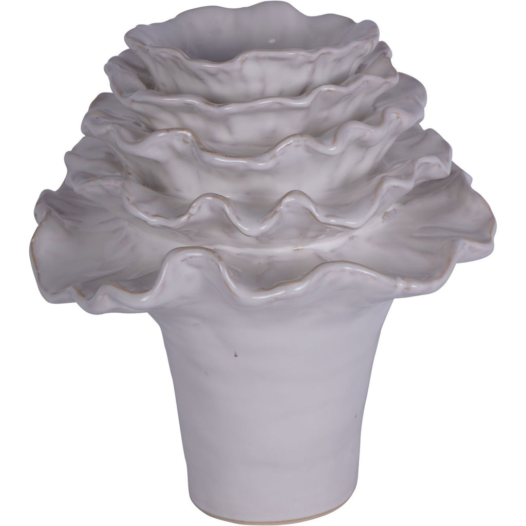 Layered Petals Large Ceramic Off White Vase