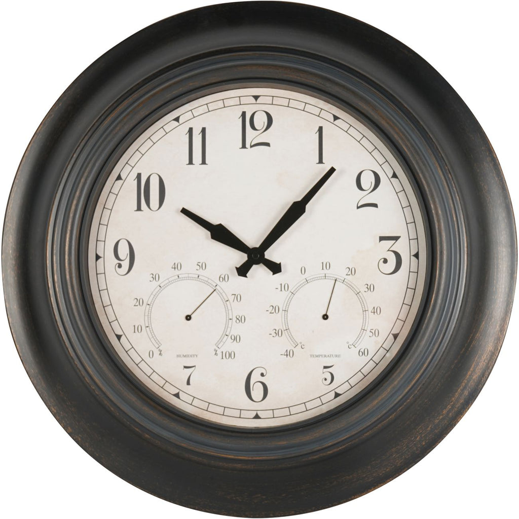 Outdoor Metal Clock with Temperature and Humidity Black 53.3cm