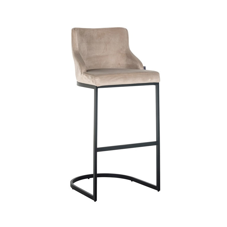 Curved Metal Frame Bar Stool Khaki Velvet / Black