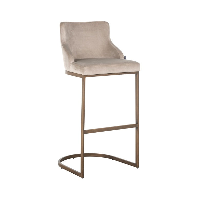 Curved Metal Frame Bar Stool Khaki Velvet / Brass