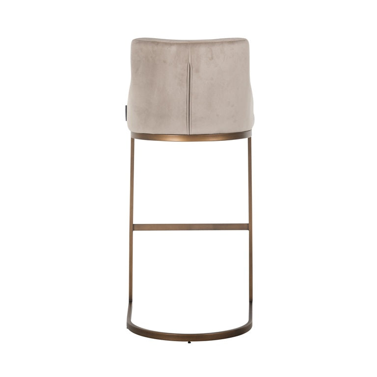 Curved Metal Frame Bar Stool Khaki Velvet / Brass