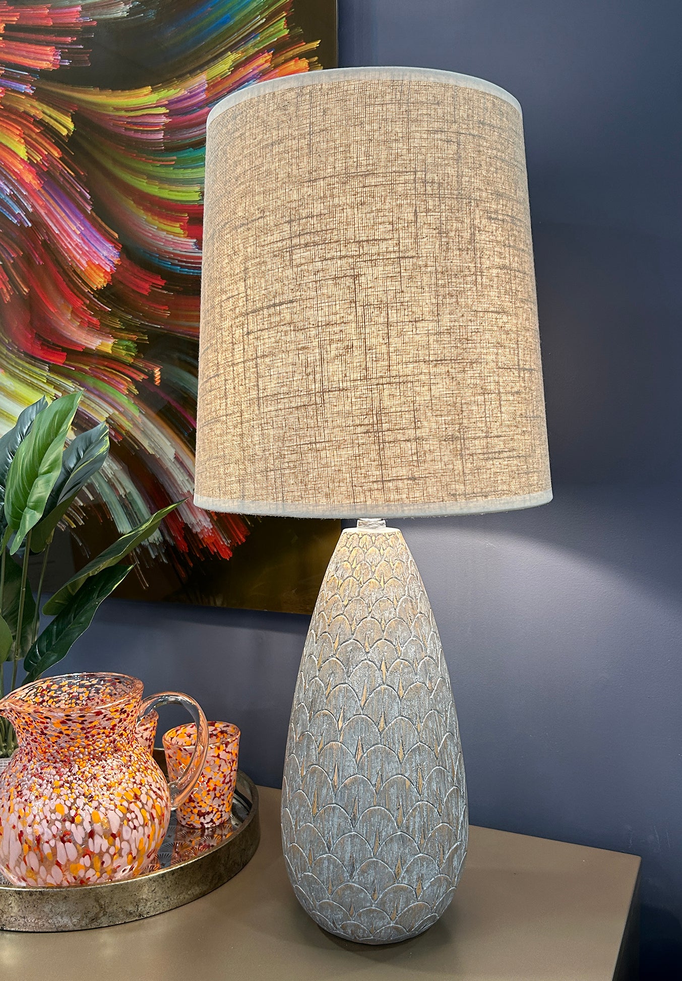 Grey & Gold Scalloped Lamp