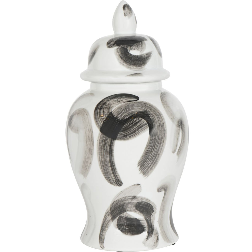 Monochrome Brush Swirl Small Ginger Jar 36cm